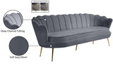 Gardenia Luxe Velvet Sofa with Glam Gold Chrome Legs and Deep Channel Tufting for Modern Elegance