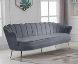 Gardenia Luxe Velvet Sofa with Glam Gold Chrome Legs and Deep Channel Tufting for Modern Elegance