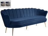 Gardenia Luxe Velvet Sofa with Glam Gold Chrome Legs and Deep Channel Tufting for Modern Elegance