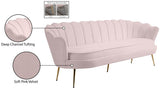 Gardenia Luxe Velvet Sofa with Glam Gold Chrome Legs and Deep Channel Tufting for Modern Elegance