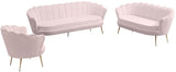 Gardenia Luxe Velvet Sofa with Glam Gold Chrome Legs and Deep Channel Tufting for Modern Elegance