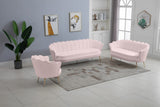 Gardenia Luxe Velvet Sofa with Glam Gold Chrome Legs and Deep Channel Tufting for Modern Elegance