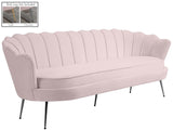 Gardenia Luxe Velvet Sofa with Glam Gold Chrome Legs and Deep Channel Tufting for Modern Elegance
