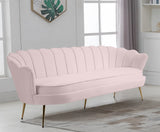 Gardenia Luxe Velvet Sofa with Glam Gold Chrome Legs and Deep Channel Tufting for Modern Elegance