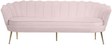 Gardenia Luxe Velvet Sofa with Glam Gold Chrome Legs and Deep Channel Tufting for Modern Elegance