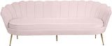 Gardenia Luxe Velvet Sofa with Glam Gold Chrome Legs and Deep Channel Tufting for Modern Elegance
