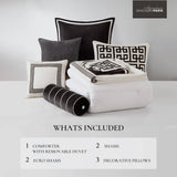 Meander Embroidery Border Oversized Comforter Set, White