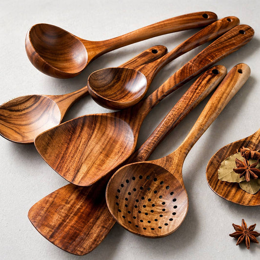 Traditional 7 Pieces Natural Teak Utensil Set