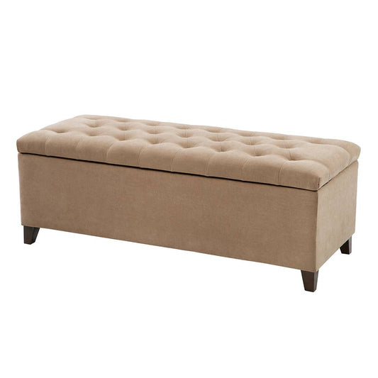 Button Tufted Upholstered Storage Bench, Sand Taupe *
