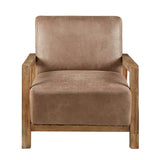 Mid Century Modern Wood Pu Leather Living Room Accent Chair*