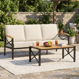 Patio Sofa with Cushions and Coffee Table