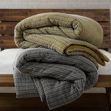 Stone-Washed Cotton Waffle Texture Duvet Cover, Green