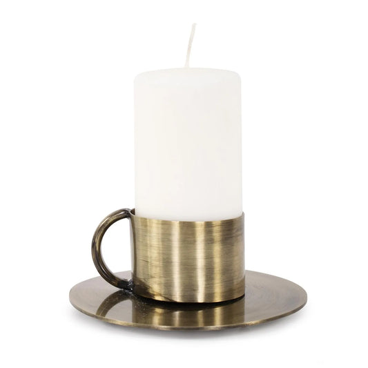 Italo Short Antique Brass Candle Holder with Handle
