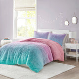 Ombre Shaggy Faux Fur Comforter Set Ombre, Purple
