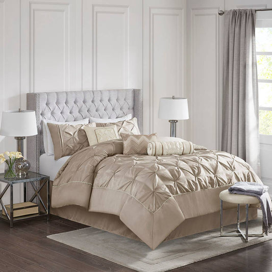 Silky Tufted 7-Piece Comforter Set, Taupe