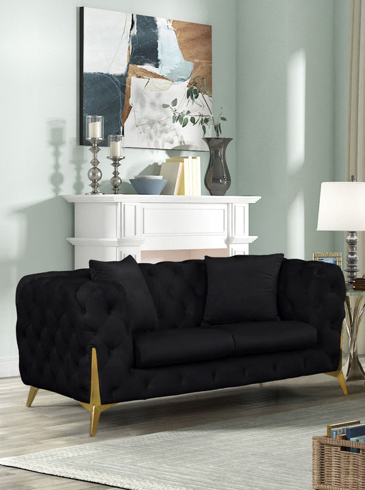KingdomVelvet Chic Contemporary Loveseat with Deep Button Tufting and Stylish Gold Metal Legs