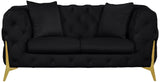 KingdomVelvet Chic Contemporary Loveseat with Deep Button Tufting and Stylish Gold Metal Legs