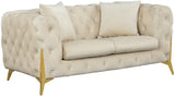 KingdomVelvet Chic Contemporary Loveseat with Deep Button Tufting and Stylish Gold Metal Legs