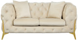KingdomVelvet Chic Contemporary Loveseat with Deep Button Tufting and Stylish Gold Metal Legs