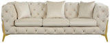 KingdomVelvet Chic Contemporary Sofa with Deep Button Tufting and Stylish Gold Metal Legs