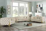 KingdomVelvet Chic Contemporary Sofa with Deep Button Tufting and Stylish Gold Metal Legs