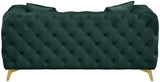 KingdomVelvet Chic Contemporary Loveseat with Deep Button Tufting and Stylish Gold Metal Legs