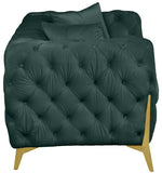 KingdomVelvet Chic Contemporary Loveseat with Deep Button Tufting and Stylish Gold Metal Legs