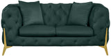 KingdomVelvet Chic Contemporary Loveseat with Deep Button Tufting and Stylish Gold Metal Legs