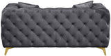 KingdomVelvet Chic Contemporary Loveseat with Deep Button Tufting and Stylish Gold Metal Legs