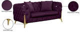 KingdomVelvet Chic Contemporary Loveseat with Deep Button Tufting and Stylish Gold Metal Legs