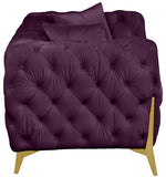 KingdomVelvet Chic Contemporary Loveseat with Deep Button Tufting and Stylish Gold Metal Legs