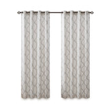 Fretwork Print Grommet Top Window Curtain Panel, Ivory/Grey