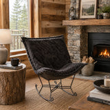 Scroll Puff Rocker Angora Ebony
