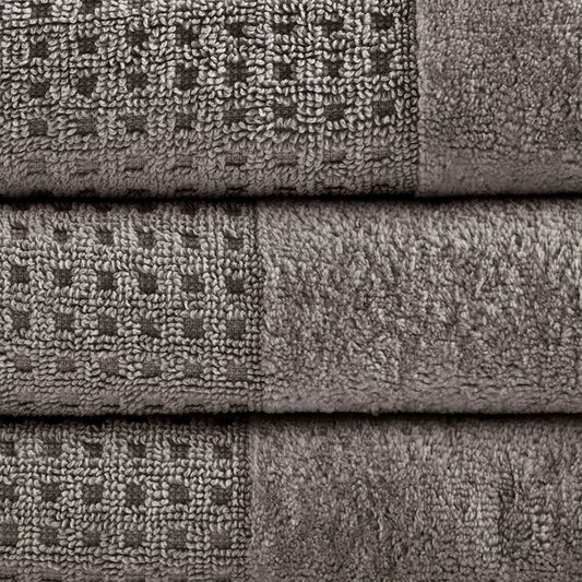 Spa Waffle 6-Piece Bath Towel Set [Certified], Dark Grey