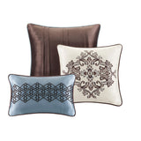 Classical Damask 7-Piece Comforter Set, Brown/Blue
