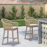 PURPLE LEAF Outdoor Bar Stools Rattan Bar Stools Counter Stools with Back and Cushions  for Patio, Garden, Kitchen