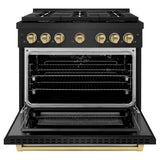ZLINE 36"Gas Range, Convection Gas Oven, Black, Champagne Bronze,SGRBZ-36-CB