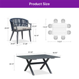 PURPLE LEAF Outdoor Dining Set All Weather Wicker Patio Dining Set with Rectangular Aluminum Table and Modern Armrest Dining Chairs for Garden Deck Backyard Kitchen