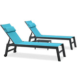 PURPLE LEAF Outdoor Lounge Chair Patio Chaise Pool Lounger Aluminum Frame with Side Table and Wheels for Outside Sunbathing Tanning Recliner Including Pillows
