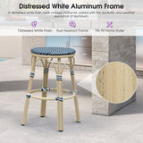 PURPLE LEAF Patio French Round Counter Stool Set of 2 Rattan Backless Stackable Barstools Aluminum Frame Footrest with Woven Wicker for Outdoor Kitchen Yard