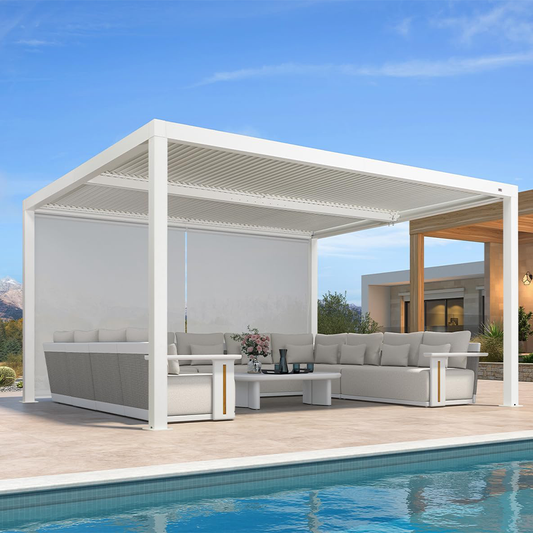 PURPLELEAF Outdoor White Solid Color Roller Blinds for Louvered Pergolas, Thermal Insulated, UV & Waterproof Fabric, Privacy Protection, Easy Installation