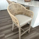 PURPLE LEAF Outdoor Bar Stools Rattan Bar Stools Counter Stools with Back and Cushions  for Patio, Garden, Kitchen