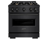 ZLINE 30" Dual Fuel Range, Gas Cooktop, Electric Convection Oven Black Stainless Steel Brass Burners, CDRB-BR-30