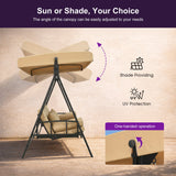 PURPLE LEAF Porch Swing with Adjustable Tilt Canopy Patio Swing with Stand and Meatl Steel Frame All-Weather Outdoor Swing Chair Seat Space-Saving for Backyard Garden Deck