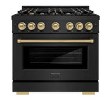 ZLINE 36" Select Dual Fuel Range Gas Cooktop Electric Convection Oven Black Stainless Steel Champagne Bronze HDRBZ-36-CB