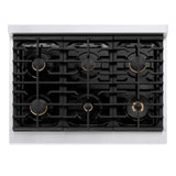 ZLINE 36"Paramount Dual Fuel Range DuraSnow® White Matte, Champagne Bronze SDRSZ-WM-36-CB