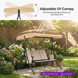 PURPLE LEAF Porch Swing with Adjustable Tilt Canopy Patio Swing with Stand and Meatl Steel Frame All-Weather Outdoor Swing Chair Seat Space-Saving for Backyard Garden Deck