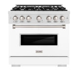 ZLINE 36"Classic Gas Range, Convection Gas Oven, DuraSnow® Stainless Steel, White Matte Door CGRS-WM-36