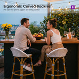 PURPLE LEAF Patio Oversized Backrest Bar Height Stool Set of 2 Outdoor Round Barstools Aluminum Frame Woven Rattan for Indoor Kitchen Dining Bistros Cafe Restaurant