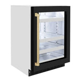 ZLINE 24" Touchstone 151 Can Beverage Fridge Black Matte Glass Door Champagne Bronze Handle RBSOZ-BLM-24-CB